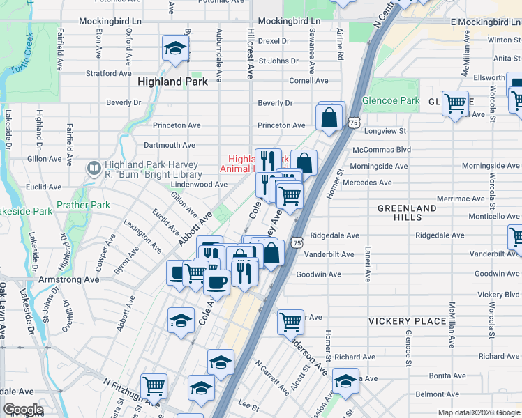 map of restaurants, bars, coffee shops, grocery stores, and more near 4818 Cole Avenue in Dallas