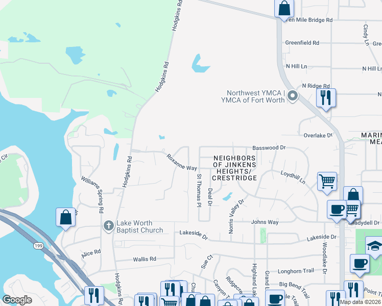 map of restaurants, bars, coffee shops, grocery stores, and more near 4928 Lemon Grove Drive in Fort Worth