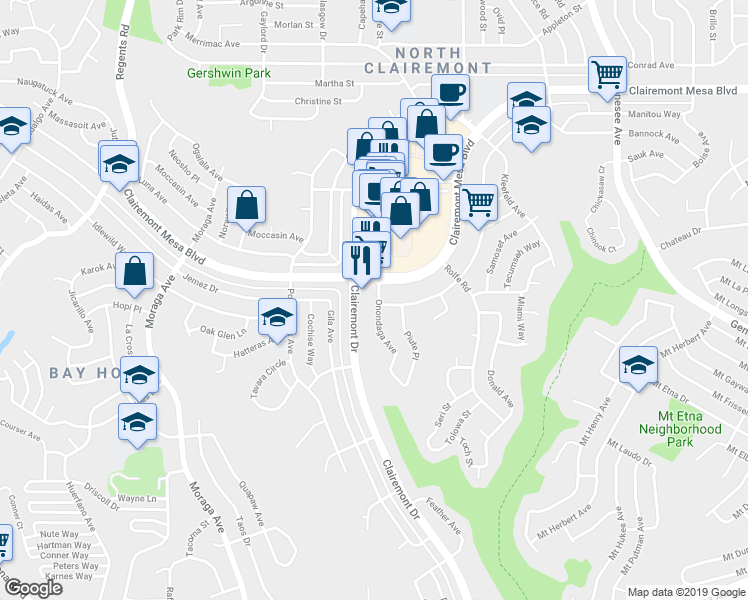 map of restaurants, bars, coffee shops, grocery stores, and more near 4576 Onondaga Avenue in San Diego