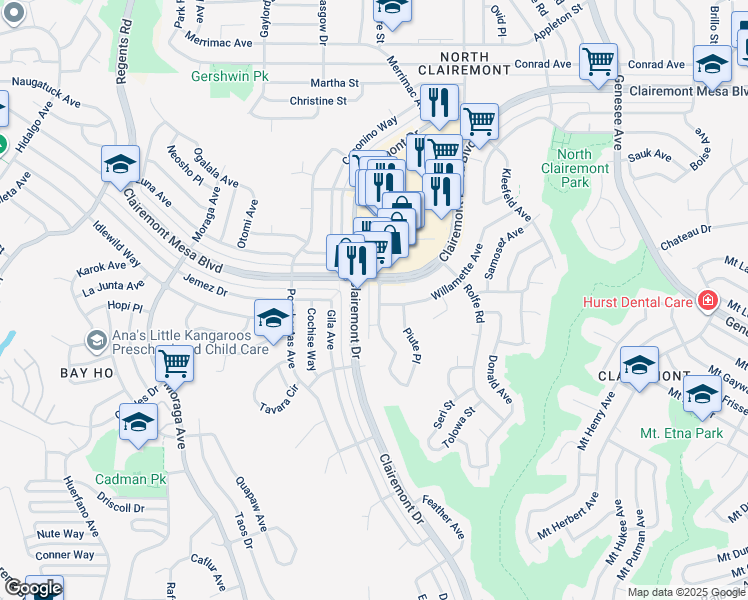 map of restaurants, bars, coffee shops, grocery stores, and more near 4576 Onondaga Avenue in San Diego