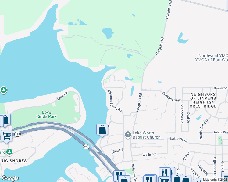 map of restaurants, bars, coffee shops, grocery stores, and more near 4876 East Williams Spring Road in Fort Worth