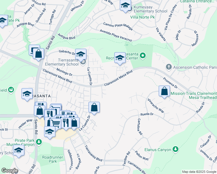 map of restaurants, bars, coffee shops, grocery stores, and more near 10963 Clairemont Mesa Boulevard in San Diego
