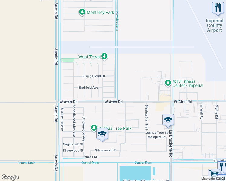 map of restaurants, bars, coffee shops, grocery stores, and more near Sky Harbor Way in Imperial