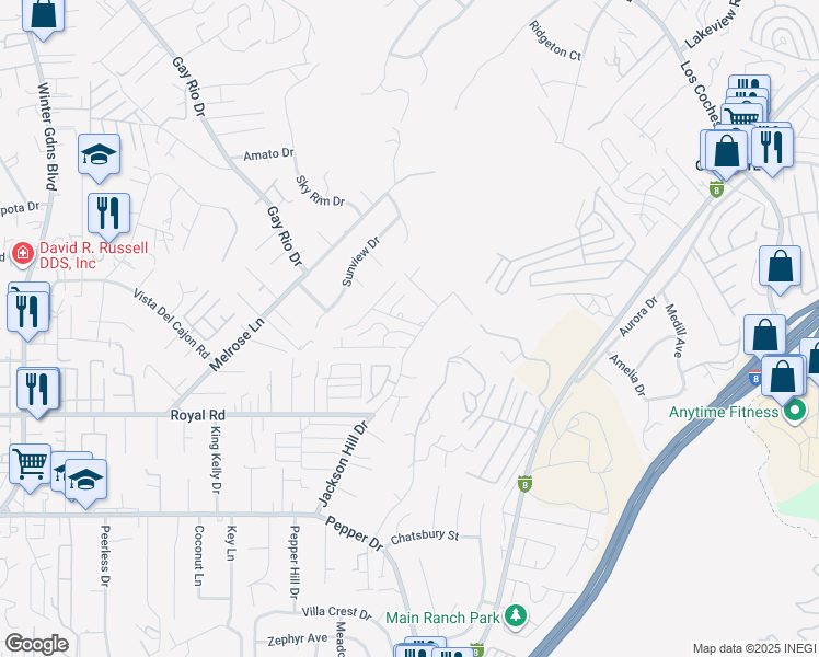 map of restaurants, bars, coffee shops, grocery stores, and more near 12694 Jackson Heights Drive in El Cajon