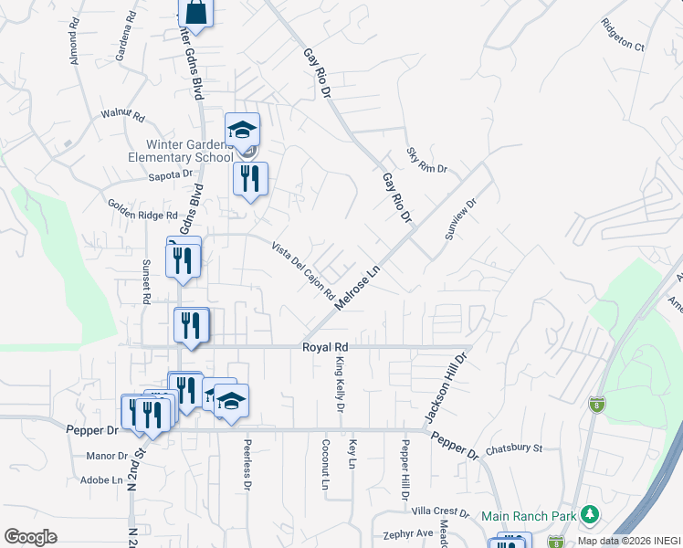 map of restaurants, bars, coffee shops, grocery stores, and more near 12250 Vista Del Cajon Road in El Cajon