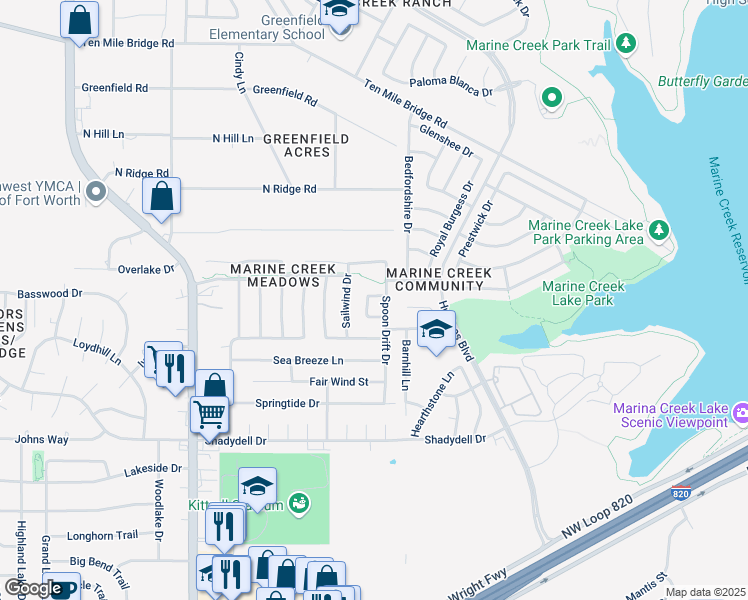 map of restaurants, bars, coffee shops, grocery stores, and more near 4960 Galley Circle in Fort Worth