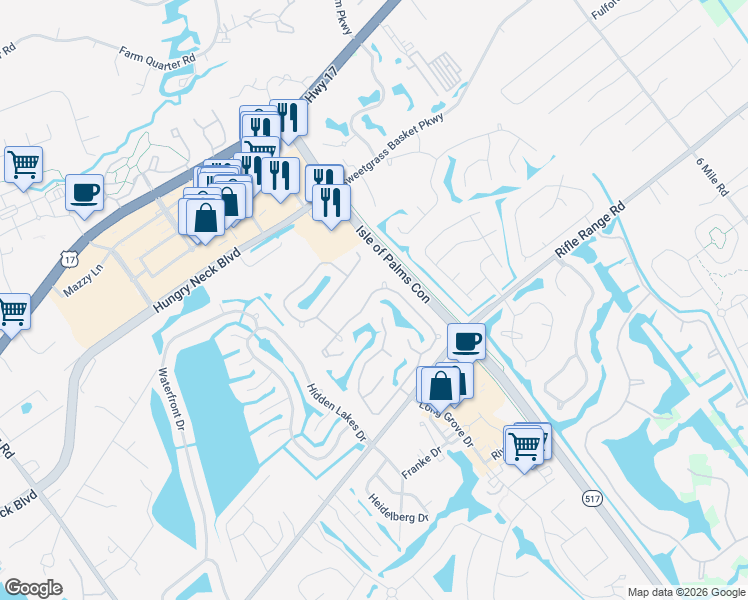 map of restaurants, bars, coffee shops, grocery stores, and more near 1286 Horseshoe Bend in Mount Pleasant