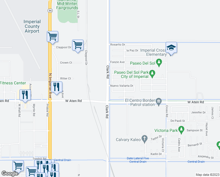 map of restaurants, bars, coffee shops, grocery stores, and more near 2427 Colima Court in Imperial