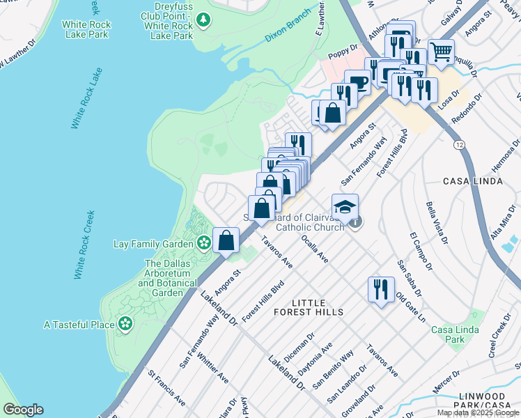 map of restaurants, bars, coffee shops, grocery stores, and more near 1176 Ballymote Drive in Dallas