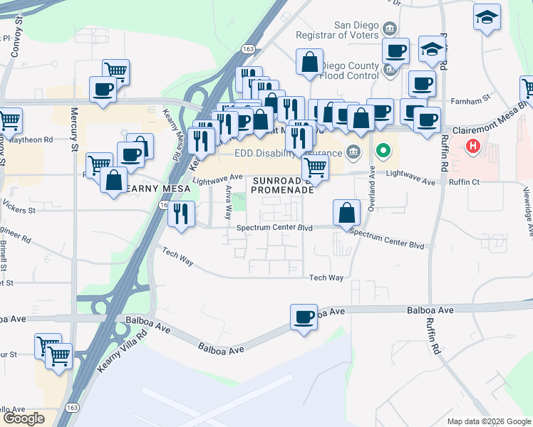 map of restaurants, bars, coffee shops, grocery stores, and more near 4868 Haight Terrace in San Diego