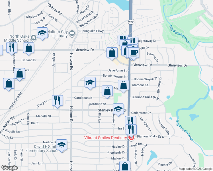 map of restaurants, bars, coffee shops, grocery stores, and more near 5316 Ammons Street in Fort Worth