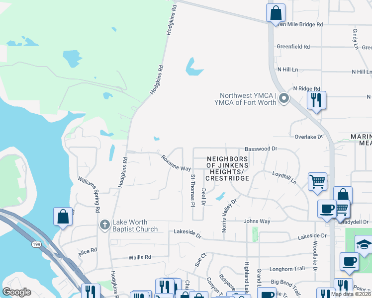 map of restaurants, bars, coffee shops, grocery stores, and more near 4936 Lemon Grove Drive in Fort Worth