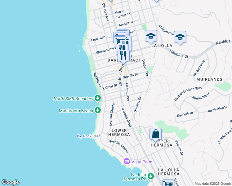 map of restaurants, bars, coffee shops, grocery stores, and more near 337 Rosemont Street in San Diego