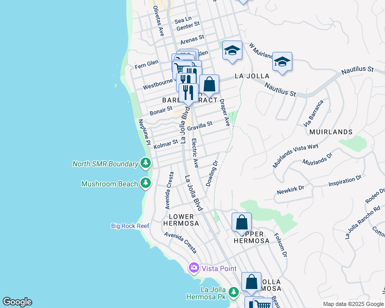 map of restaurants, bars, coffee shops, grocery stores, and more near 447 Rosemont Street in San Diego