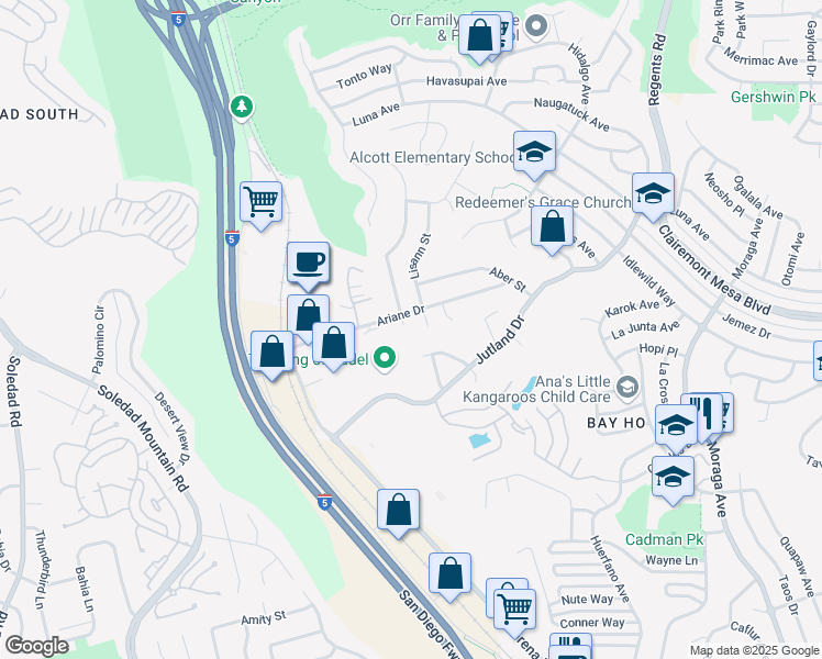 map of restaurants, bars, coffee shops, grocery stores, and more near 4547 Leathers Street in San Diego