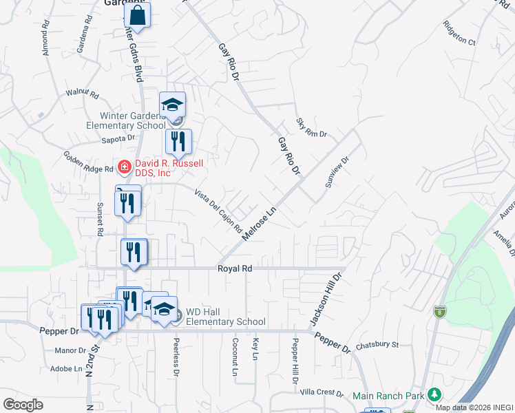 map of restaurants, bars, coffee shops, grocery stores, and more near 12250 Vista Del Cajon Road in El Cajon