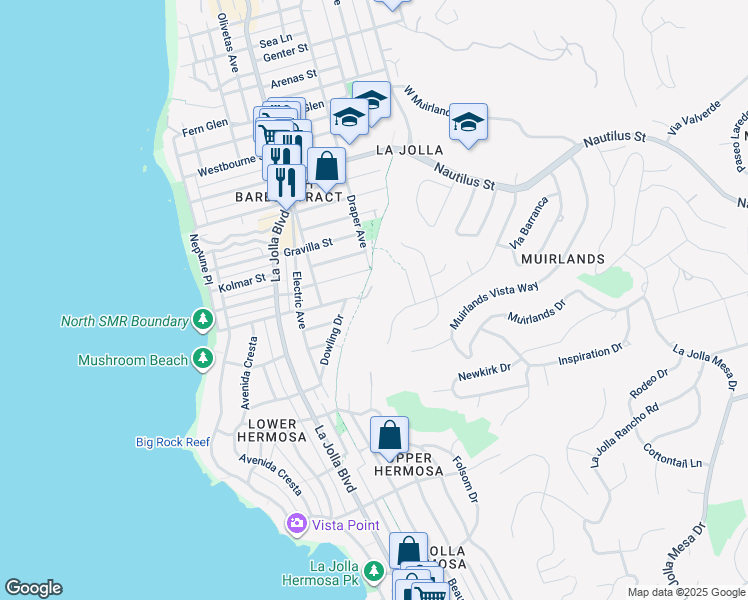 map of restaurants, bars, coffee shops, grocery stores, and more near 628 Palomar Avenue in San Diego