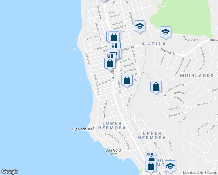 map of restaurants, bars, coffee shops, grocery stores, and more near 338 Rosemont Street in San Diego