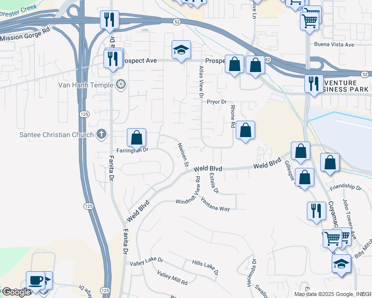 map of restaurants, bars, coffee shops, grocery stores, and more near 2257 Nielsen Street in El Cajon