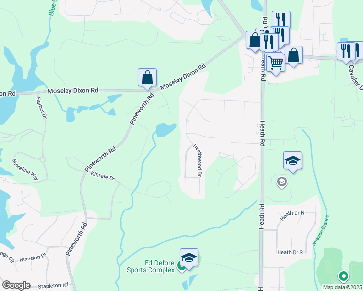 map of restaurants, bars, coffee shops, grocery stores, and more near 300 Heathwood Drive in Macon