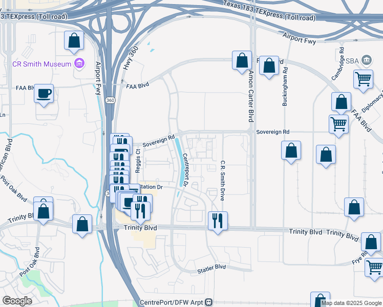map of restaurants, bars, coffee shops, grocery stores, and more near 4423 De Gaulle Street in Fort Worth