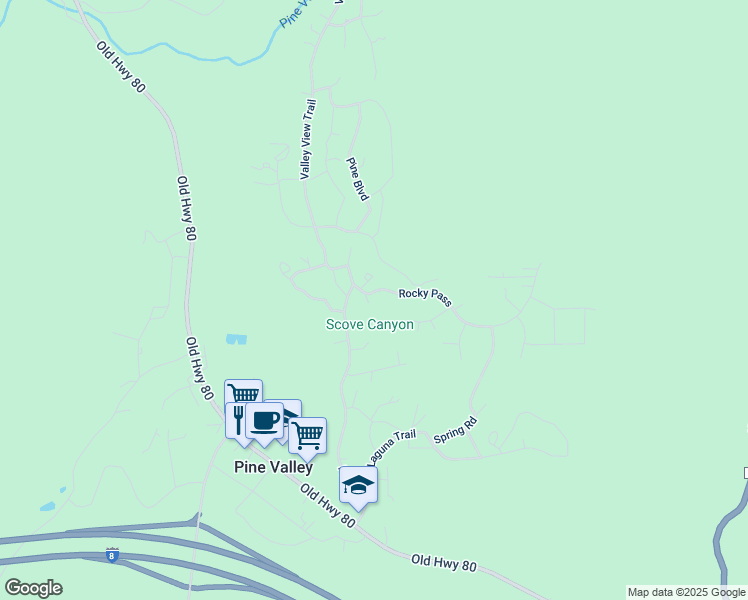 map of restaurants, bars, coffee shops, grocery stores, and more near 7809 Scrub Jay Lane in Pine Valley