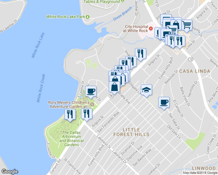 map of restaurants, bars, coffee shops, grocery stores, and more near 1176 Ballymote Drive in Dallas