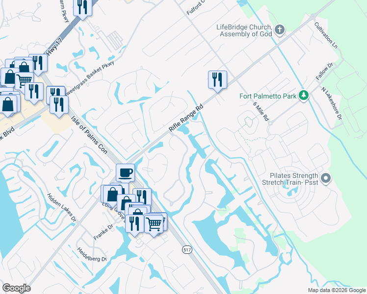 map of restaurants, bars, coffee shops, grocery stores, and more near 1420 Topaz Drive in Mount Pleasant