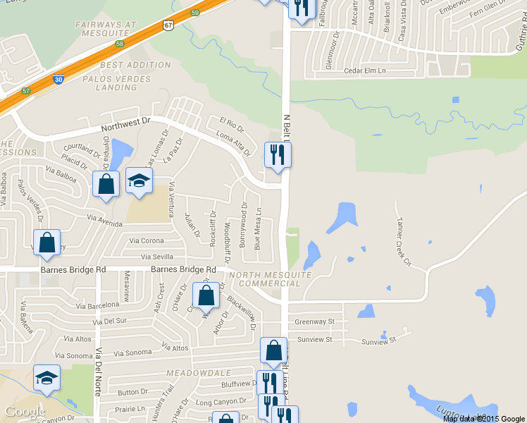 map of restaurants, bars, coffee shops, grocery stores, and more near 4625 Blue Mesa Ln in Mesquite