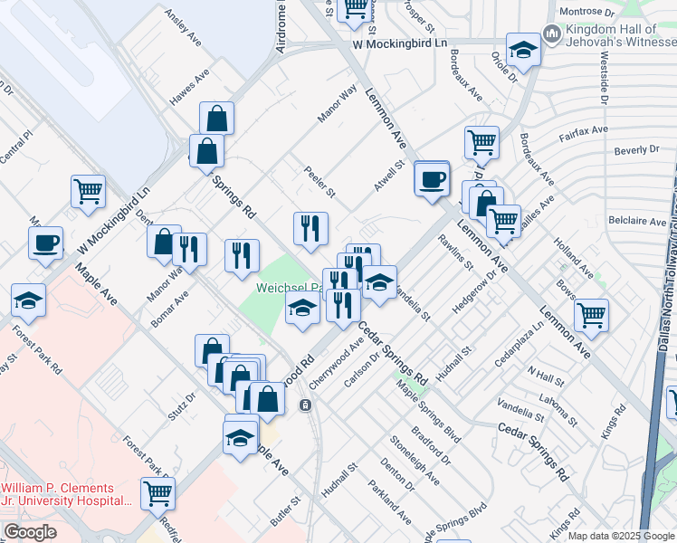map of restaurants, bars, coffee shops, grocery stores, and more near 5810 Nash Street in Dallas