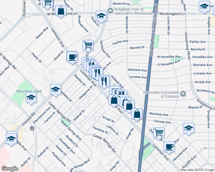 map of restaurants, bars, coffee shops, grocery stores, and more near 3526 Dorothy Avenue in Dallas