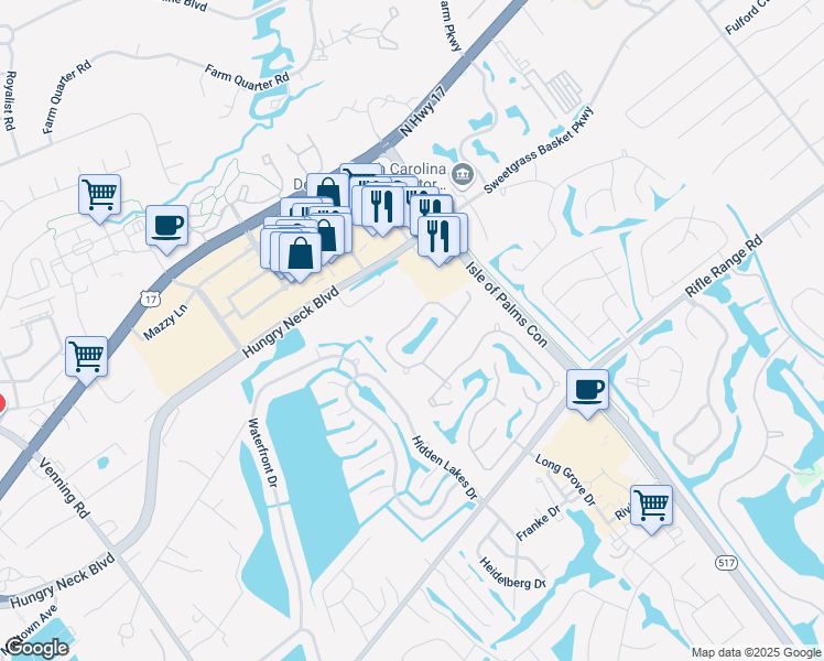 map of restaurants, bars, coffee shops, grocery stores, and more near 1845 Falling Creek Circle in Mount Pleasant