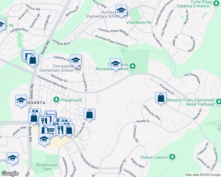 map of restaurants, bars, coffee shops, grocery stores, and more near 10983 Clairemont Mesa Boulevard in San Diego