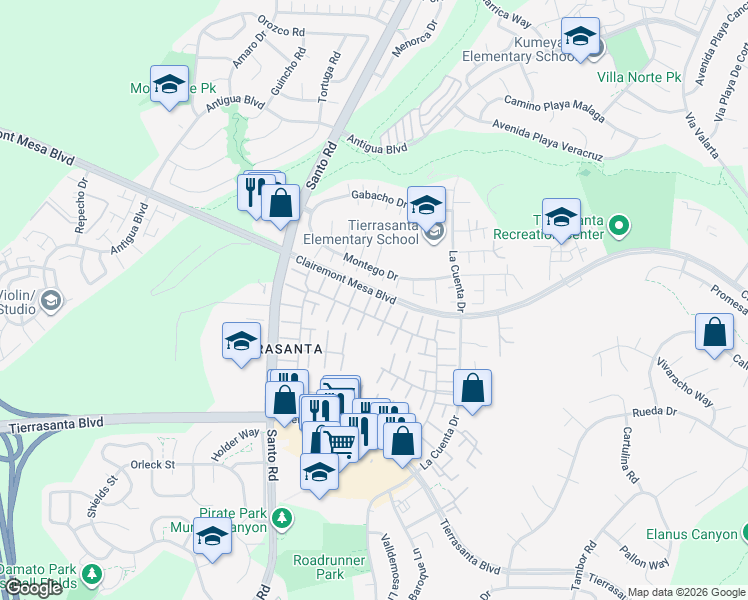 map of restaurants, bars, coffee shops, grocery stores, and more near 10690 Esmeraldas Drive in San Diego