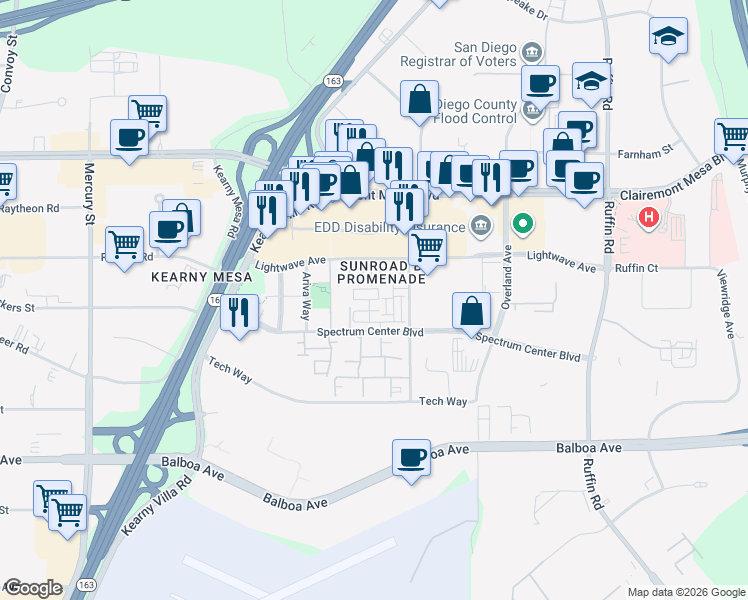 map of restaurants, bars, coffee shops, grocery stores, and more near 4953 Haight Terrace in San Diego