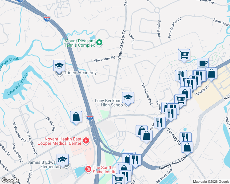 map of restaurants, bars, coffee shops, grocery stores, and more near 946 Whipple Road in Mount Pleasant