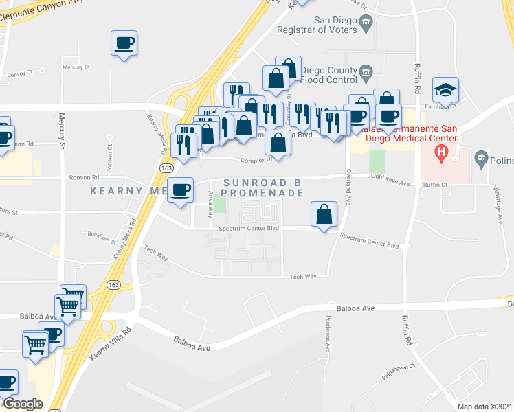 map of restaurants, bars, coffee shops, grocery stores, and more near 4953 Haight Terrace in San Diego