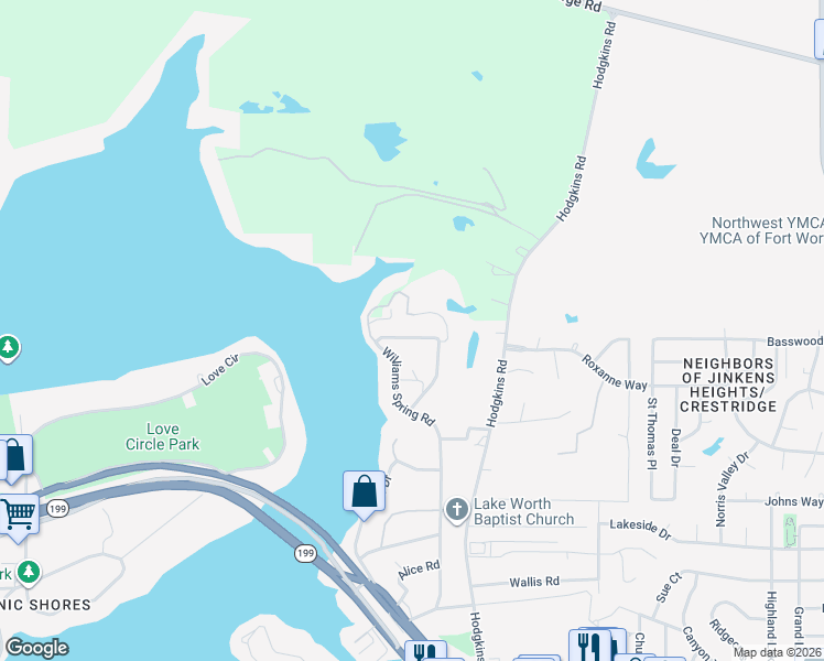 map of restaurants, bars, coffee shops, grocery stores, and more near 4876 E Williams Spring Rd in Fort Worth