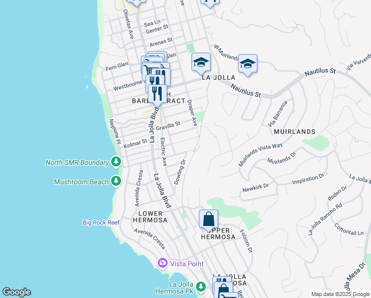 map of restaurants, bars, coffee shops, grocery stores, and more near 544 Palomar Avenue in San Diego
