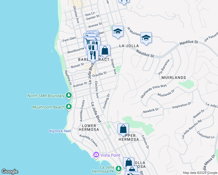 map of restaurants, bars, coffee shops, grocery stores, and more near 544 Palomar Avenue in San Diego