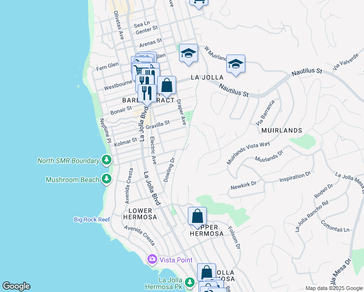 map of restaurants, bars, coffee shops, grocery stores, and more near 622 Palomar Avenue in San Diego