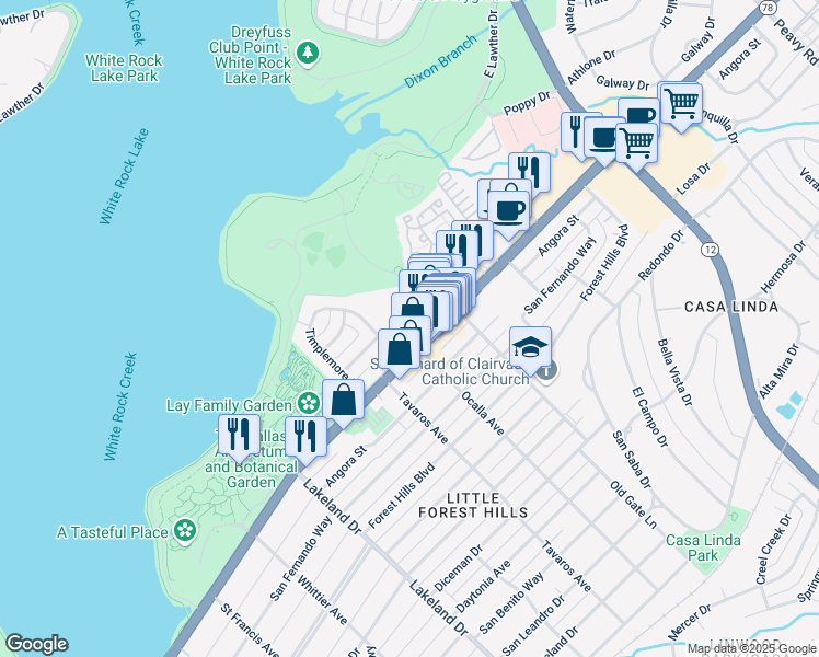 map of restaurants, bars, coffee shops, grocery stores, and more near 1176 Ballymote Drive in Dallas