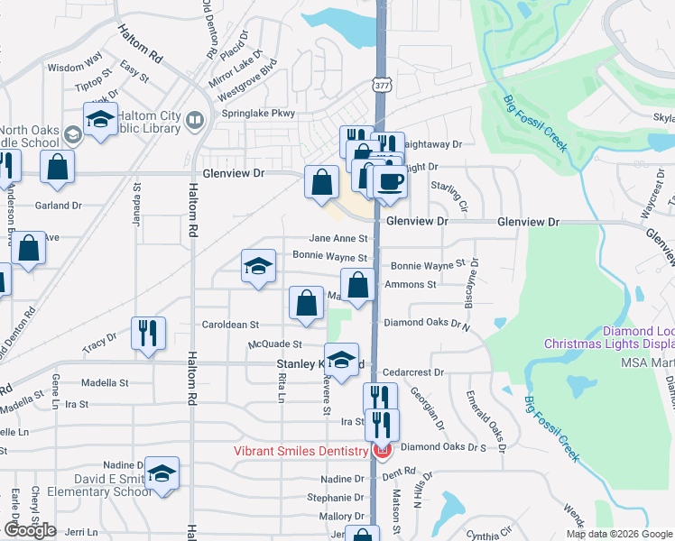 map of restaurants, bars, coffee shops, grocery stores, and more near 5404 Ammons Street in Fort Worth