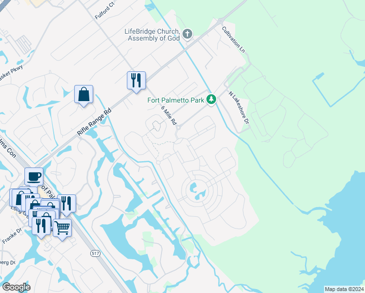 map of restaurants, bars, coffee shops, grocery stores, and more near 1500 Pearl Tabby Drive in Mount Pleasant