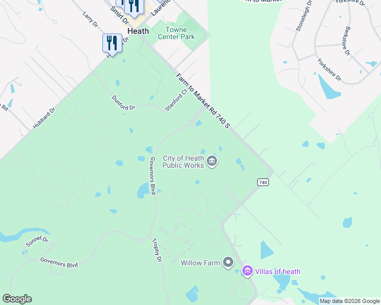 map of restaurants, bars, coffee shops, grocery stores, and more near 780 Fm 740 South in Forney