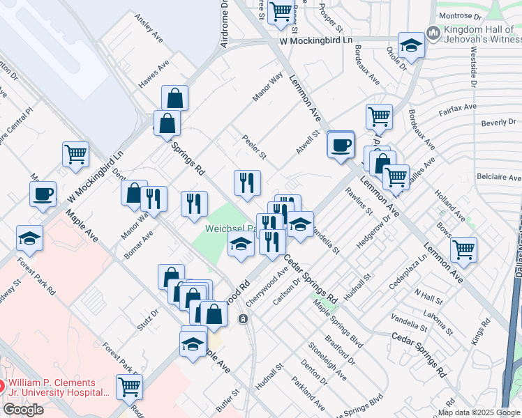 map of restaurants, bars, coffee shops, grocery stores, and more near 5810 Nash Street in Dallas
