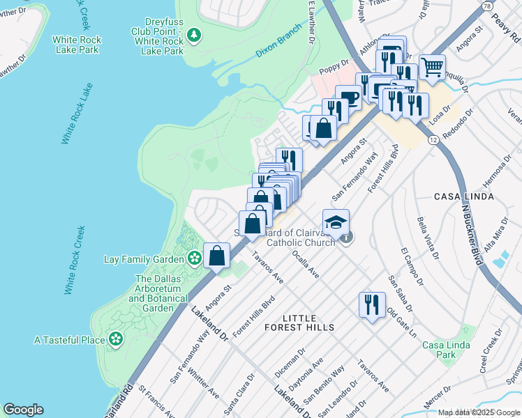 map of restaurants, bars, coffee shops, grocery stores, and more near 1176 Ballymote Drive in Dallas