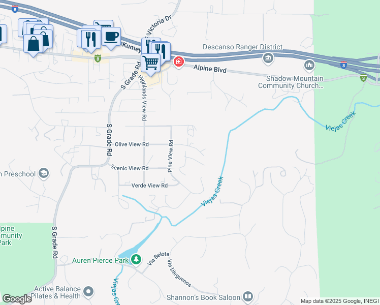 map of restaurants, bars, coffee shops, grocery stores, and more near 1852 Scenic View Place in Alpine