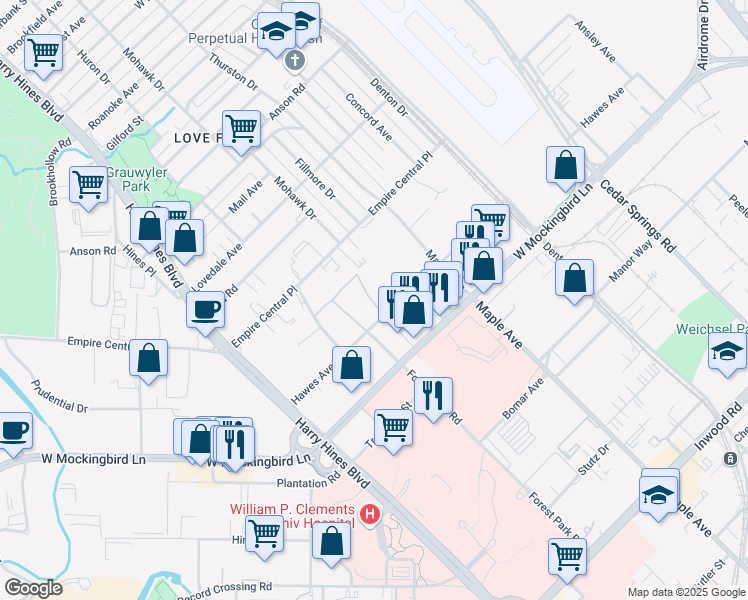 map of restaurants, bars, coffee shops, grocery stores, and more near 6719 Heartsill Drive in Dallas