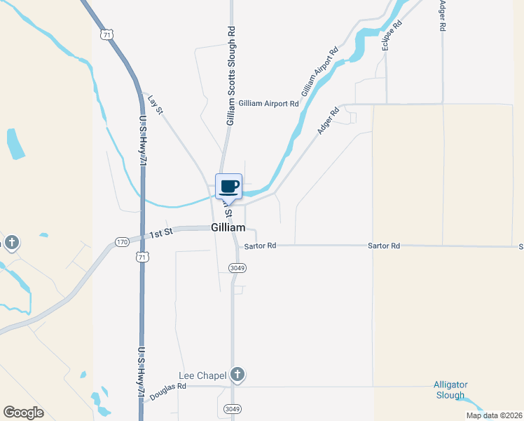 map of restaurants, bars, coffee shops, grocery stores, and more near 12855 Adger Rd in Gilliam